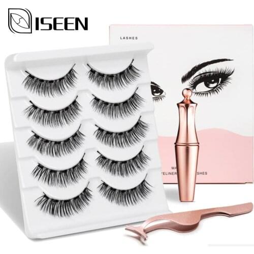 ISEEN Magnetic Eyelashes 3D Mink Natural False Eyelashes Magnetic Eyeliner Waterproof Lasting Liquid Fake Lashes Makeup Sets