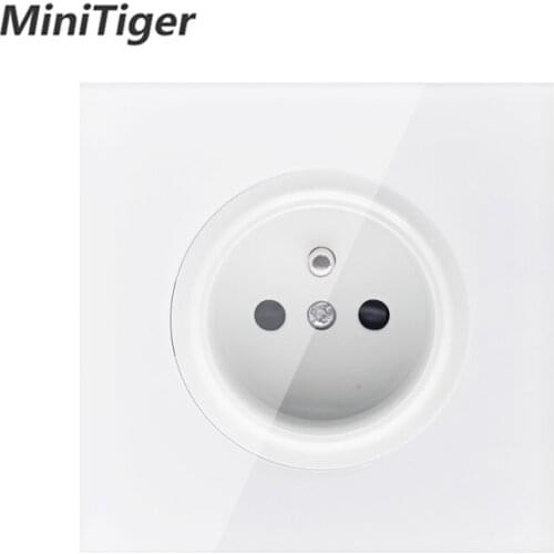 Minitiger 2019 New Arrival Crystal Glass Panel 16A French Standard Wall Power Socket Outlet Grounded With Child Protective Lock