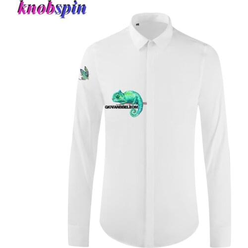 Elegant Chameleon Printing Men Shirt Long Sleeve Slim Chemise homme High quality Cotton Business Male Dress Shirts Plus size