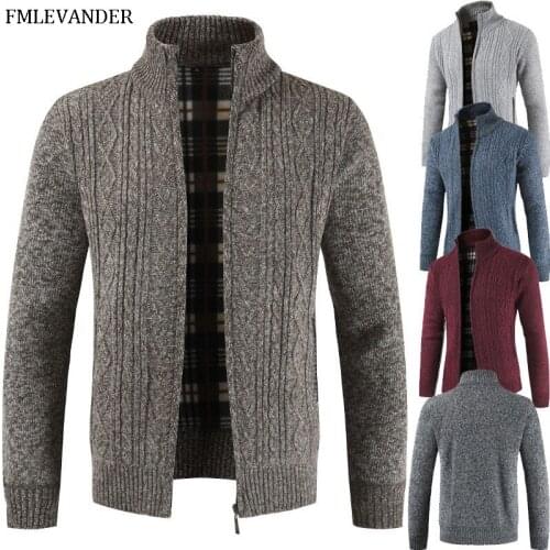 Winter Autumn Warm 2019 Zipper Plus Size 3XL Mandarin Collar Cardigan Thick Sweater Coat Men