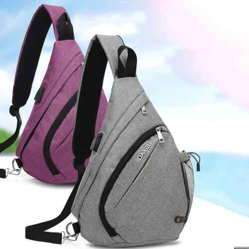 Outdoor Sling Bag Nylon Crossbody Backpack Women Men Single Shoulder Bag Chest Bag Casual Office Satchel With USB Charging Port