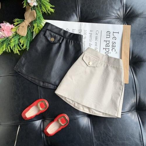 New Baby Girls Skirts PU Leather Children spring Autumn Kids Button Design mini Skirt