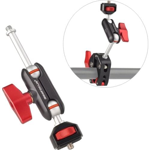 New Magic Arm Mount Adapter Mini Multi-Function Double Ballhead with 1/4" Screw for Camera Monitor LED Light, Flash Lights,Cage