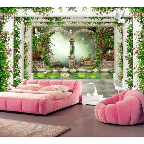 Papel de parede Beautiful flower vine pastoral Roman 3d wallpaper,living room bedroom dining room TV background kitchen murals