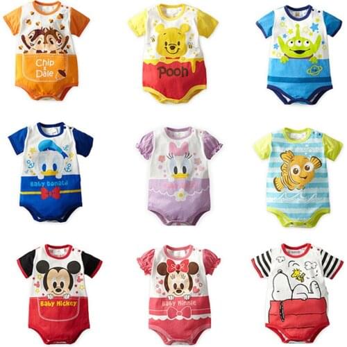 Newborn Baby Boys Girls Clothes Summer 100% Cutton Cartoon Short Sleeve Romper Jumpsuit Outfits Playsuit Climbing