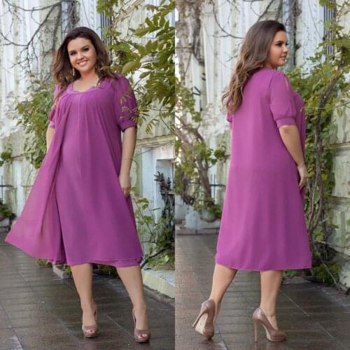 2020 Plus Size Mother of the Bride Dresses Jewel Capped Short Sleeves Evening Gowns Custom Made Tea-Length Wedding Guest Dress