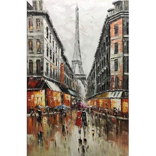 Hand-Painted Paris Tower Canvas Wall Art Abstract Couple Painting Vertical Paris Artwork for Home Wall Pictures