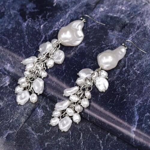 VONNOR Earrings for Women 2021 New Fashion Irregular Shape Imitation Pearl Pendant Tassel Earrings Jewelry Female Girls Gifts