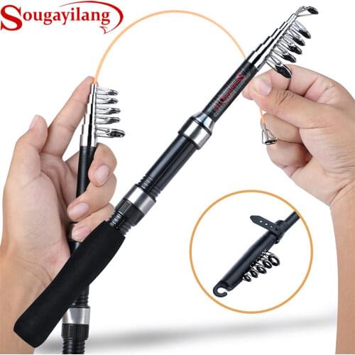 Sougayilang Telescopic Fishing Rod 1.6M EVA Handle Spinning Fishing Rod M Power Protable Carbon Fiber Travel Rod Fishing Tackle