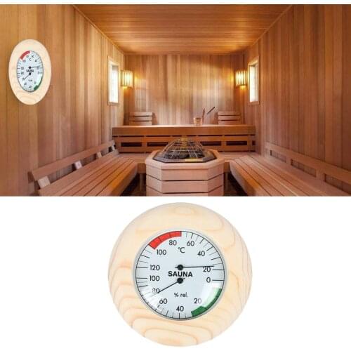 Solid Wooden Digital Sauna Wooden Thermometer Hygrometer for Home Sauna Room, 5.7inch Diameter
