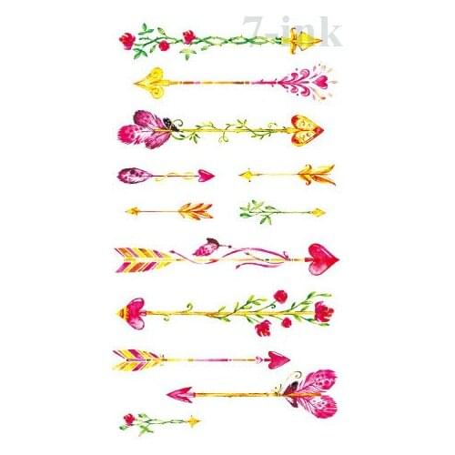 Waterproof Temporary Tatoos sticker red flower feather arrow tattoo Water Transfer fake flash tattoo 10.5*6 cm for man woman