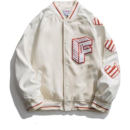 New Arrival Patchwork Autumn Spring Heart Embroid Womens Oversize Letterman Jacket Unisex Mens Baseball Bomber Coat Street