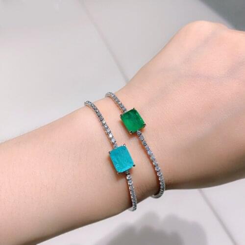 Trendy Silver 925 Jewelry Charm Bracelets Paraiba Tourmaline Emerald Gemstone Bracelet for Women Cocktail Party Fine Jewelry