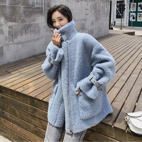 Bella philosophy 2019 autumn winter loose women solid wool coats ladies pocket thick warm outwear female faux fur casual coats
