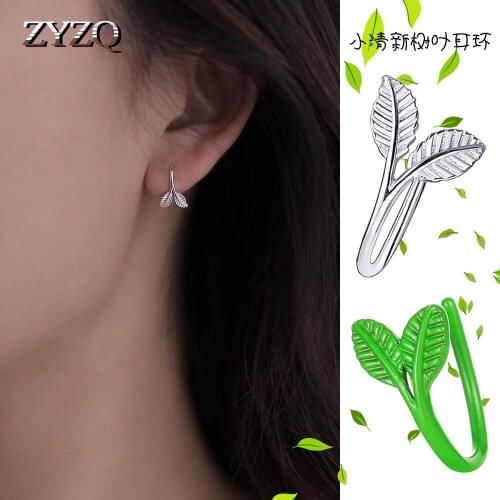 ZYZQ 1PC Silver Color Leaf Clip Earrings for Wome Simple Green Ear Clip Earing Sweet Fashion Femme Non Pierced Ears Jewelry 2020