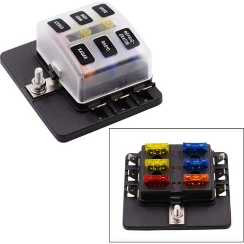 12-30v Fuse Box Base Plug-in PC Terminal Set 6 Channels Car Modification Fuse Base With LED Indicator Waterproof And Dustproof