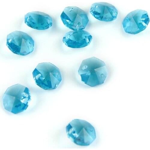 14mm Aquamarine Octagon Suncatcher Hanging Glass Crystal Prisms Beads Ceiling Chandelier Pendants For Decoration