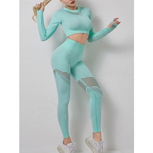 2/3PCS Seamless Yoga Set Women Gym Fitness Clothing Long Sleeve Shirts And High Waist Yoga Leggings + Sport Bra GYM Sport Suit