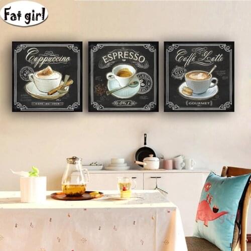 3PCS Diamond Embroidery 5D DIY Diamond Painting Coffee Afternoon snack Cross stitch Rhinestone restaurant Decoration Mosaic Kit