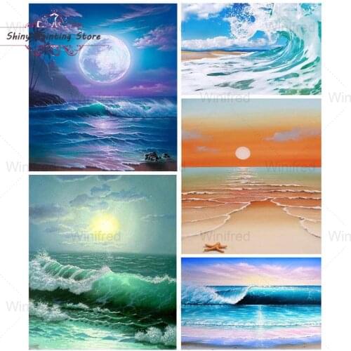 5D DIY Diamond Painting Full Square Round Drill Beach Sea Wave Scenery Diamond Embroidery Mosaic Rhinestone Picture Home Decor