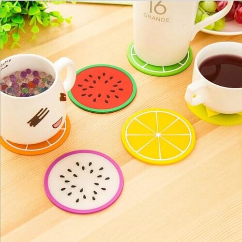 6Pcs Colorful Jelly Color Fruit Shape Coasters Creative Skid Insulation Silica Gel Cup Potholder Mat Insulation Mat
