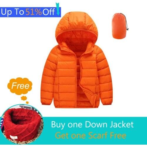 Free Scarf ! Children Girls Boys Down Jackets With Storage Bag Fashion Color Outerwear 90% Coats Down Criancas Jaqueta