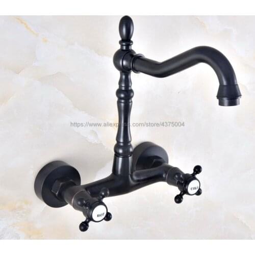 Oil Rubbed Bronze Kitchen Bathroom Basin Sink Faucet Vessel Tap Mixer Tap Dual Handles Wall Mounted Nnf452