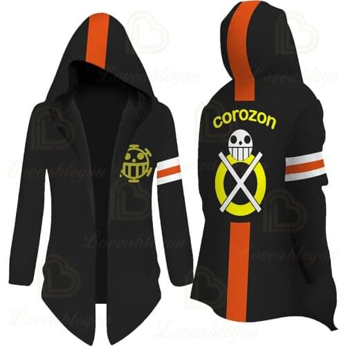 One Piece Cosplay Costume Trafalgar Law Cloak Men Adult Black Overcoat Japanese Anime Long Sleeve with Hat Cool Style Cartoon