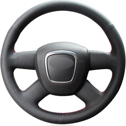 Black PU Faux Leather Hand-stitched Car Steering Wheel Cover for Audi A4 (B8) 2004-2012 A6 (C6) 2004-2011