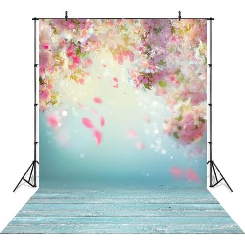 Photography backdrops Pink flowers spring bokeh wood photographic background baby shower decorations photocall background
