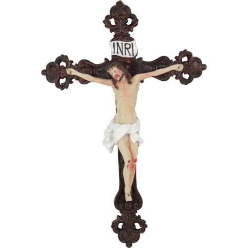 Hankroi 17.5 Inches Resin Wall Crucifix Jesus Christ on INRI Cross Hand painted Home Chapel Decor