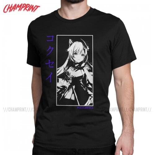 Keqing Genshin Impact T-Shirts for Men Anime Game Funny Pure Cotton Tee Shirt Crew Neck Short Sleeve T Shirts Graphic Clothing