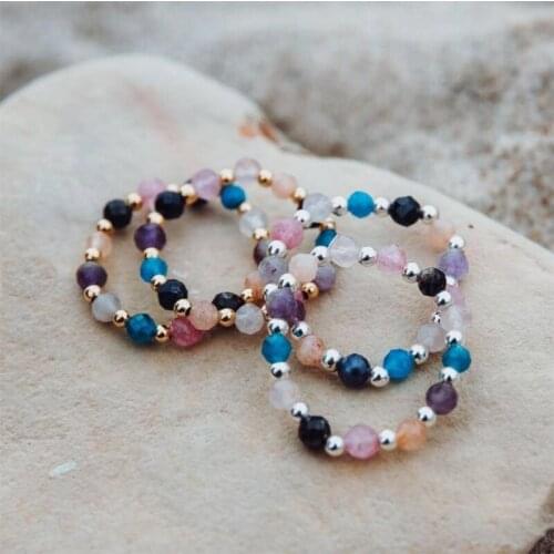 Bohemian Natural Stone Stainless Steel Rings for Women Mixed Color 3mm Bead Knuckle Ring Elastic Rope Fashion Jewelry Adjustable