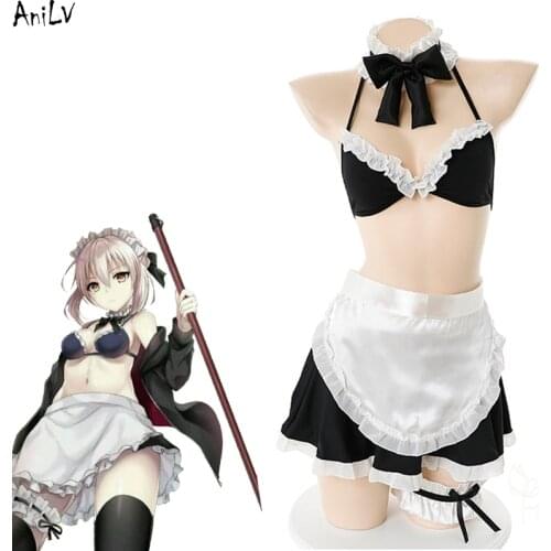 AniLV Japanese Anime Fate/stay night Saber Maid Swimsuit Costume Altria Pendragon Bikini Swimwear Uniform Pool Party Cosplay
