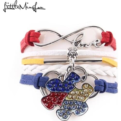 Little MingLou Infinity Love Hope Autism Awareness Bracelet Rhinestone Puzzle Piece Charm men wrap bracelets & bangles for women