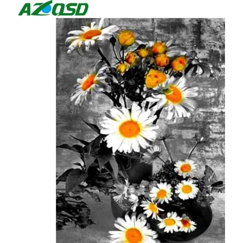 AZQSD Diamond Painting Daisy Cross Stitch Kits Rhinestones Diamond Embroidery Flower Mosaic Needlework Gift Home Decoration