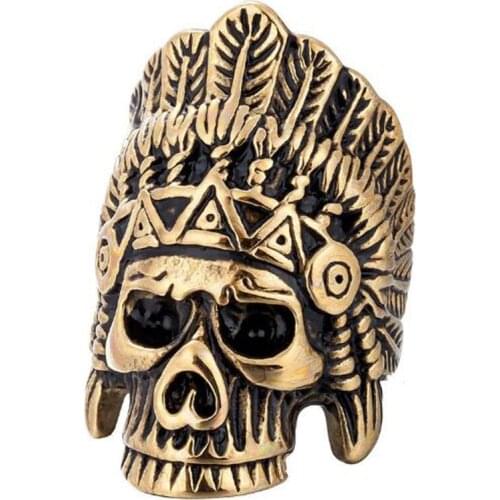 Stainless Steel Gold Vintage Indian Chief Rings Jewelry Tribal Leader Finger Ring Jewellery Gift For Men Size 7-13