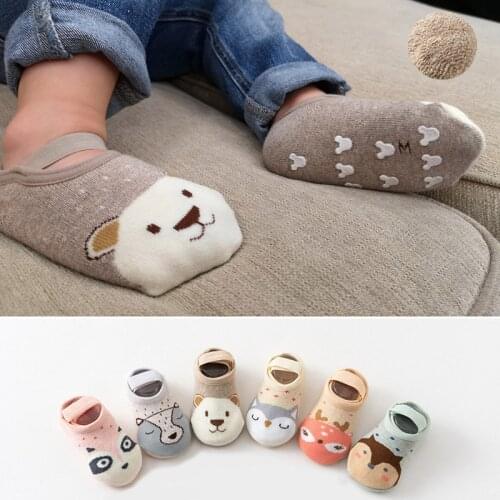 Cute Fox Bear Animals Pattern Baby Socks Non-slip Soft Cotton Newborn Socks for Boy Girl Toddler Grip Slippers Floor Socks Shoes