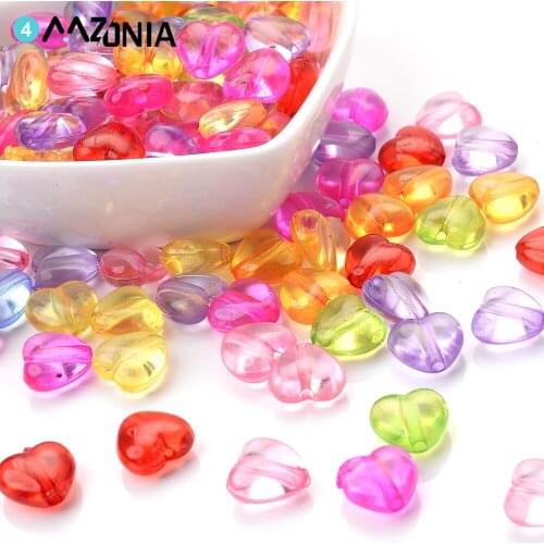 50pcs 10mm Clear Acrylic Heart Beads Mix Colorful Loose Spacer Beads For Jewelry Making DIY Handmade Accessories