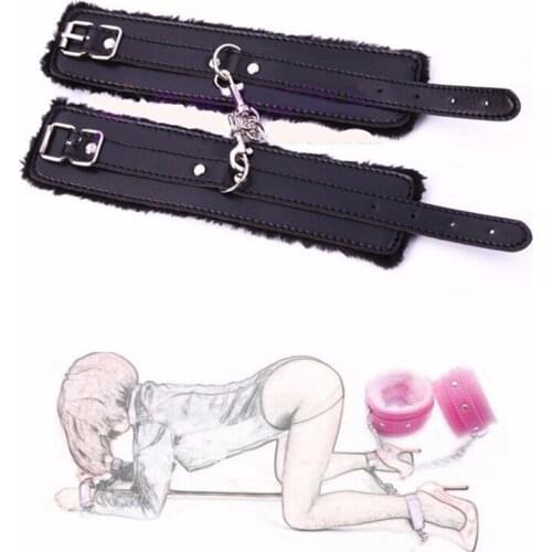Candiway Adjustable Boutique Leather Plush Handcuffs Adult BDSM Bundled Game Sex Toys For Couple