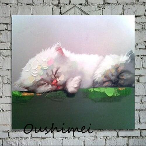 Hand painted Pussycat Cartoon Oil Painting On Canvas For Home Decoration Wall Art Cat Painting for Kids Room Cute Kitten Picture