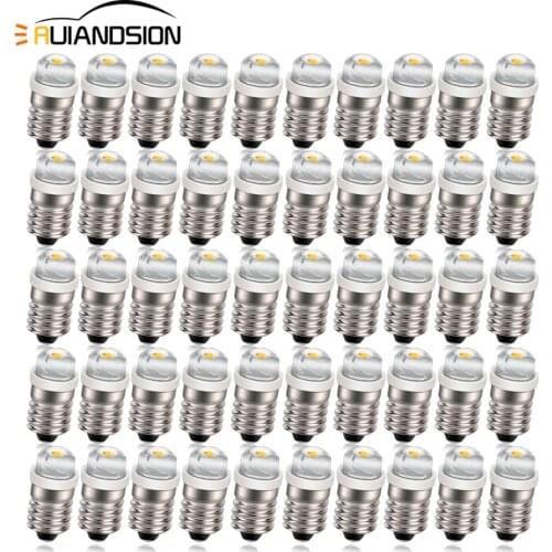 RUIANDSION Wholesale 50Pcs E10 Screw 100Lm Lantern Torch Machine LED Bulb 3V 4.5V 6V 12V 0.5W 2-6Cells Nonpolar 4300K 6000K