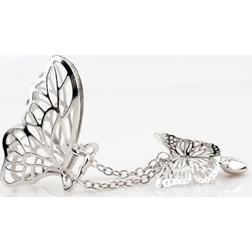 Silver Butterfly Hair Claws Headwear New 3D High Quality Chinese Alloy Chain Butterfly Pendant Fairy Wings Hair Clamps Wholesale