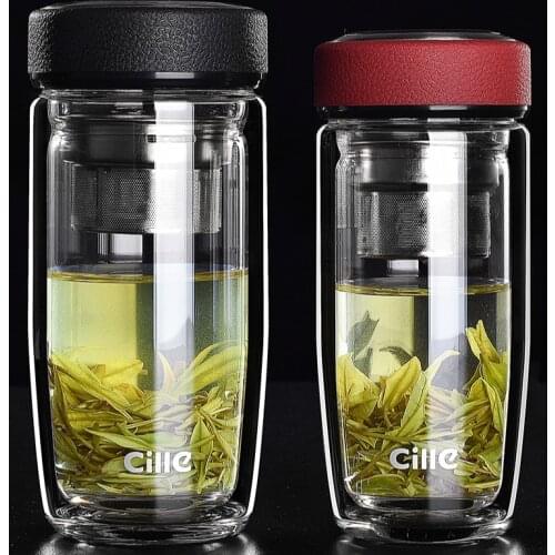 Glass Double Wall Water Bottle Lid Office Transparent Business Tea Separation Cup Filter Hidro Flask Drinking Bottles AB50WB
