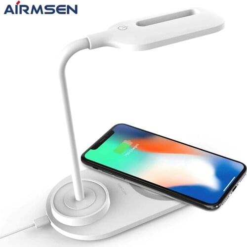 Airmsen LED Table Desk Lamp with Wireless Charger Dimmable Eye-Caring Desk Light 360 Degree Flexible Touch Control Night Light