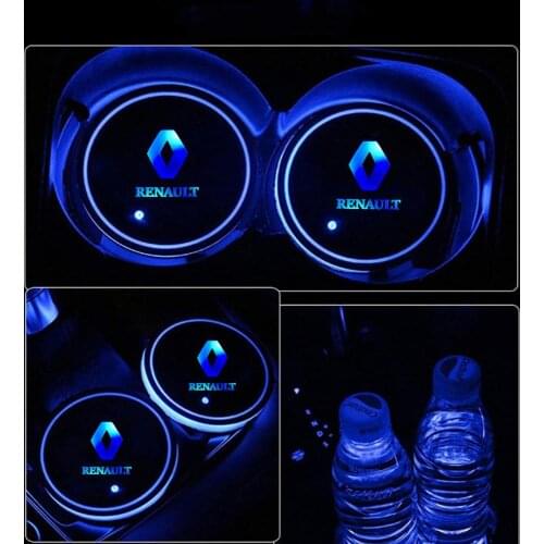 2X Led Car Logo Cup Lights Colorful Luminous Water Coaster Atmosphere Light For Renault Captur Duster Megane 2 3 Clio Logan