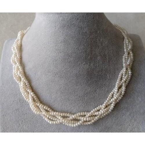 Unique Pearls jewellery Store 4 rows AAA 2-3MM White Color Freshwater Pearl Choker Necklace 16inches Wedding Birthday Women Gift