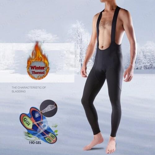 Cycling Pants Bib Long Tights Men Mtb Biking Trousers Winter Fleece Warm Windproof Rode Bike Sports Anti-sweat 19D Gel Pad Black