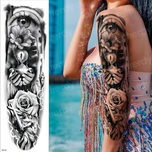 Temporary tattoo sleeves sexy tatto girl large temporary tattoos waterproof eye hourglass tatoo big black body stickers water