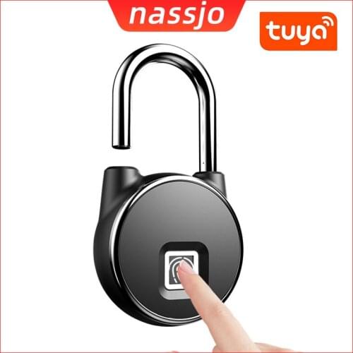 Nassjo Tuya Smart Home Fingerprint Lock Bluetooth Safe Padlock Door Lock Waterproof Keyless USB Rechargeable Zinc Alloy padLocks
